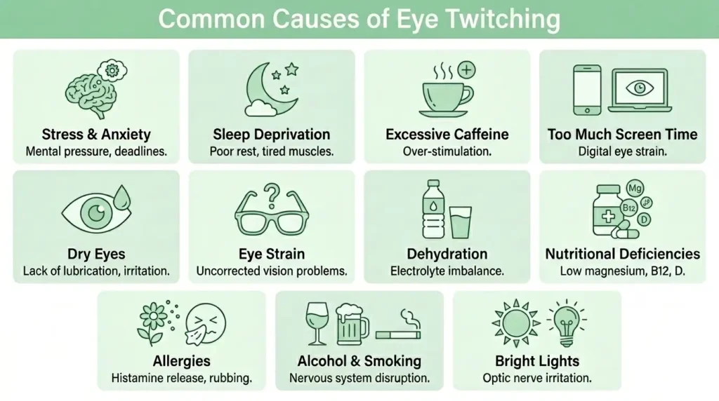 Eye Twitching : Causes, Symptoms, Meaning, Treatment & When to Worry 3 Common causes of Eye Twitching