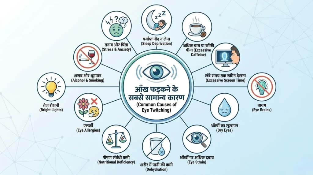 आँख क्यों फड़कती है? कारण, इलाज, घरेलू उपाय और कब डॉक्टर से मिलें 3 आँख फड़कने के सबसे सामान्य कारण